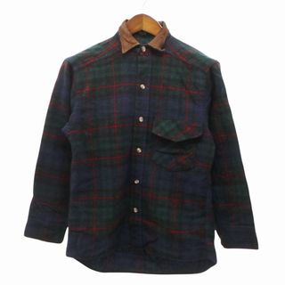 ウールリッチ(WOOLRICH)の80年代 USA製 WOOLRICH ウールリッチ ウール 長袖シャツ エルボーパッチ チェック ネイビー (メンズ S) 中古 古着 O8964(シャツ)