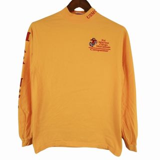 2000年代～ Marine Corps Marathon グラフィックプリント モックネック 長袖Ｔシャツ  ミリタリー イエロー (メンズ S) 中古 古着 O8987(Tシャツ/カットソー(七分/長袖))