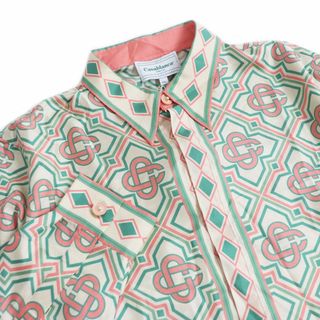 未使用品□Casablanca/カサブランカ MF21-SH-021 Printed Silk Twill Shirt ダイヤモンド モノグラム 長袖 シルクツイルシャツ マルチ XXL