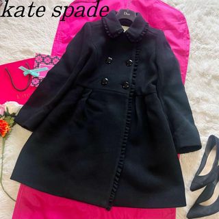 ケイトスペードニューヨーク(kate spade new york)の【美品】kate spade ロングコート ブラック フリル 4 L ボタン(ロングコート)