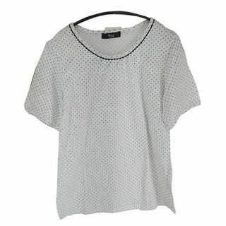 SS1239◇新品 半袖Tシャツ ドット柄 首縁取りデザイン Lサイズ ホワイト(Tシャツ(半袖/袖なし))