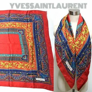 イヴサンローラン(Yves Saint Laurent)のイヴサンローラン■ロゴ入りペイズリー織柄大判シルクスカーフ ショールヴィンテージ(バンダナ/スカーフ)