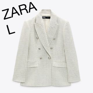 【美品】ZARA テクスチャー　ツイード　ダブルブレスト　ブレザー　ジャケットM