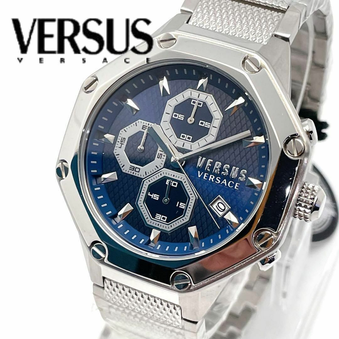 ステンレススチールベルト素材【新品未使用】VERSUS VERSACE メンズ 腕時計 クロノグラフ デイト
