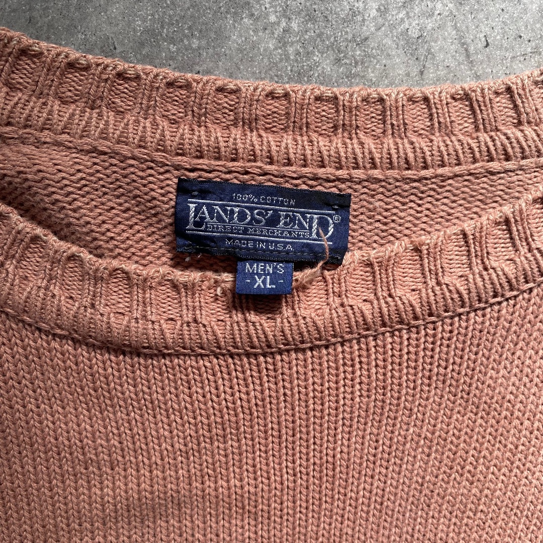 LANDS’END(ランズエンド)の90s ランズエンド コットンニットUSA製 XL あずき色 メンズのトップス(ニット/セーター)の商品写真