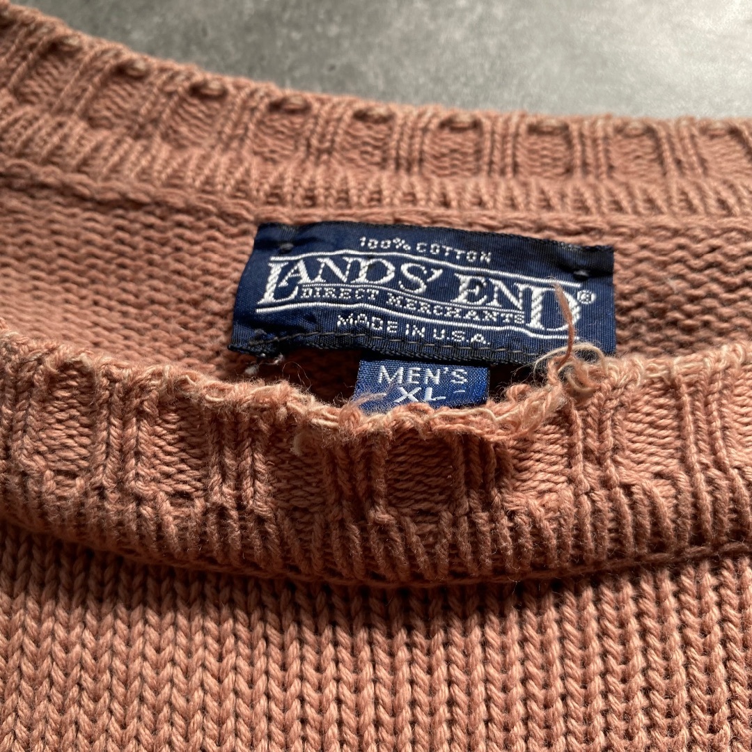 LANDS’END(ランズエンド)の90s ランズエンド コットンニットUSA製 XL あずき色 メンズのトップス(ニット/セーター)の商品写真