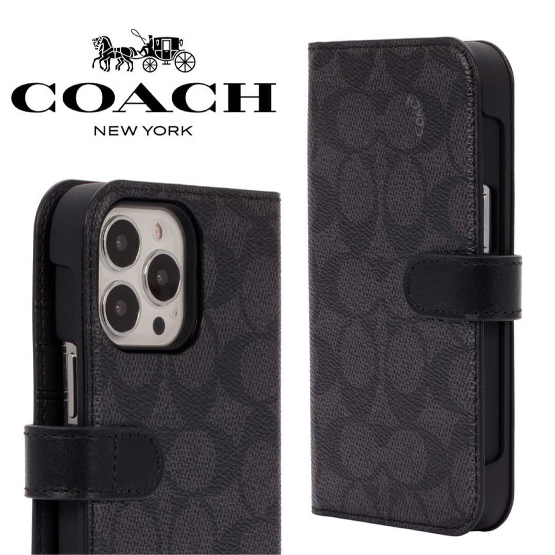 iPhone14Pro COACH ケース コーチ シグネチャー 手帳 ブラック-