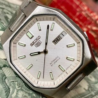 セイコー(SEIKO)の【個性的】セイコー5 メンズ腕時計 スクエア ホワイト 自動巻き ヴィンテージ(腕時計(アナログ))