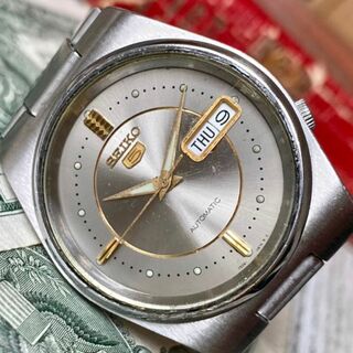 セイコー(SEIKO)の【かっこいい】セイコー5 メンズ腕時計 グレー 自動巻き ヴィンテージ(腕時計(アナログ))