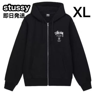 ステューシー(STUSSY)のステューシー ジップ パーカー スウェットパーカー ワールドツアー 黒 L (パーカー)