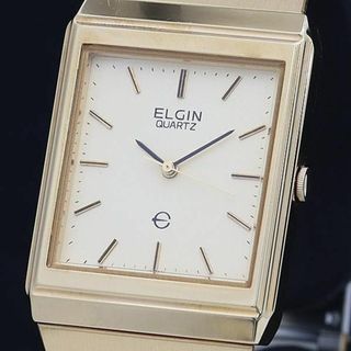 エルジン(ELGIN)のE11 正規美品【ELGIN】QZ スクエア ゴールド文字盤 メンズ腕時計(腕時計(アナログ))