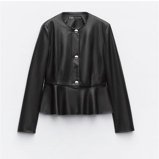 ザラ(ZARA)の【新品未使用】Zaraフェイクレザー ペプラムジャケット(ノーカラージャケット)