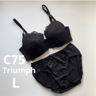 トリンプ(Triumph)の新品　トリンプ  C75 ブラック　4/5カップブラ&ショーツセット　花柄レース(ブラ&ショーツセット)