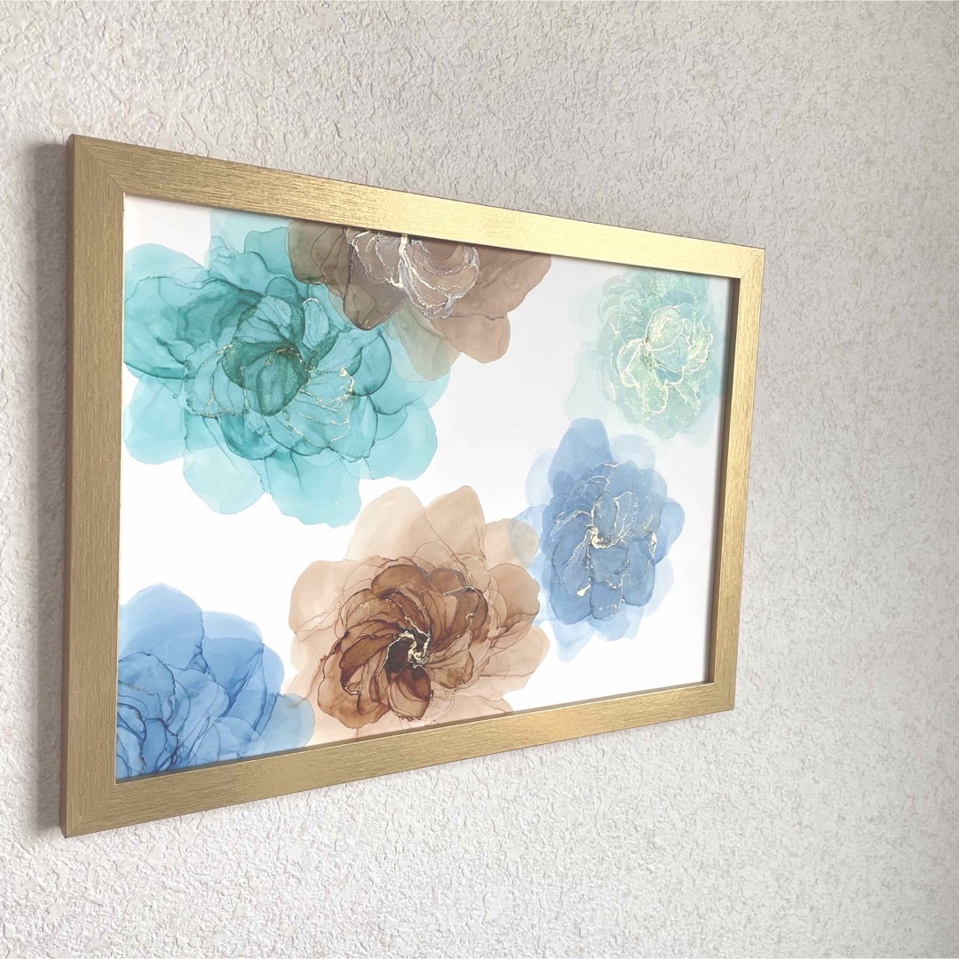 アルコールインクアート 原画《elegantflower mint brown》 ハンドメイドのインテリア/家具(アート/写真)の商品写真