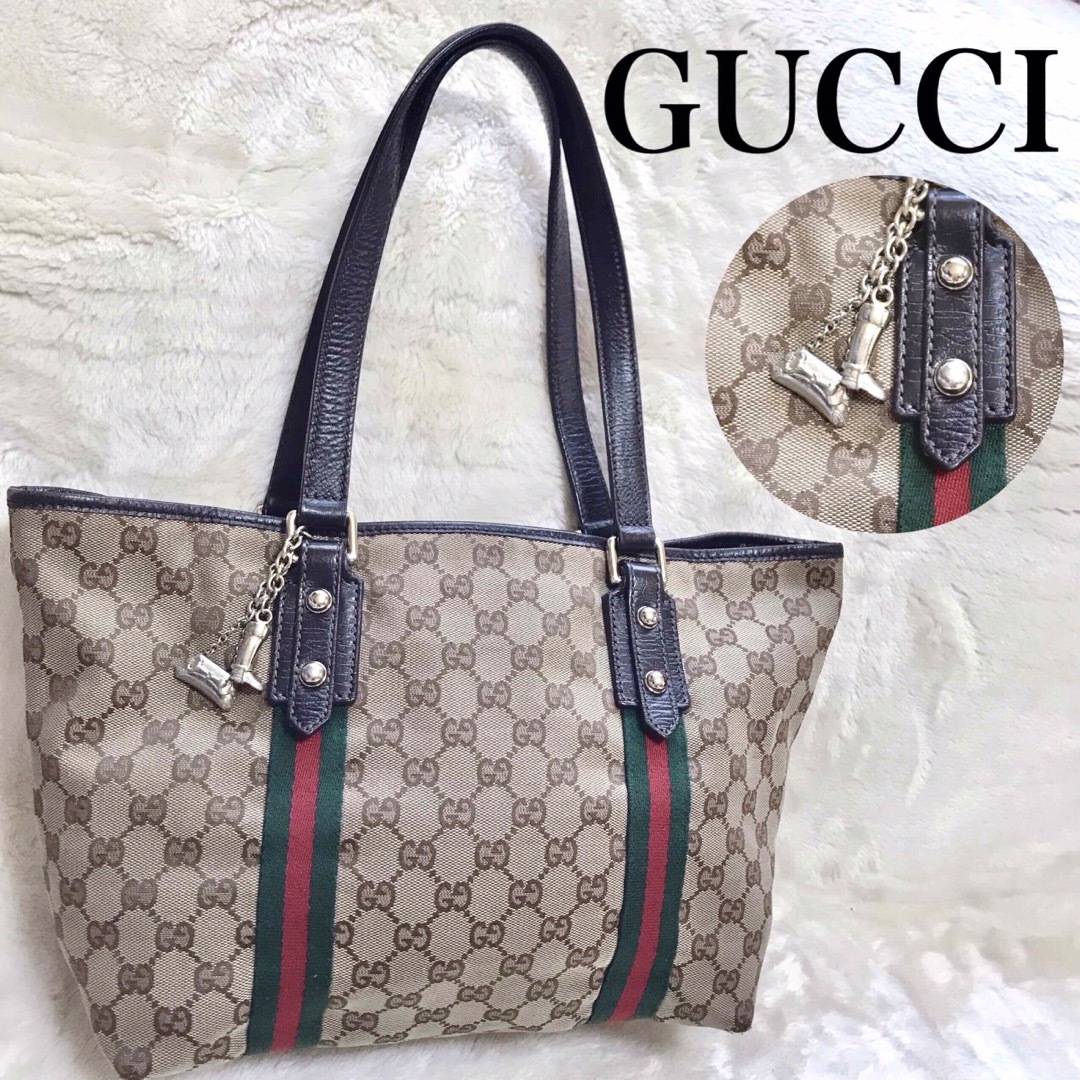 GUCCI グッチ GG柄 シェリーライン トートバッグ ハンドバッグ 総柄-