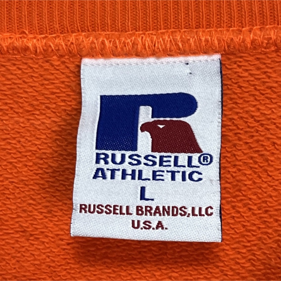 RUSSELL ラッセル スウェット トレーナー オレンジ 無地 袖ロゴ L