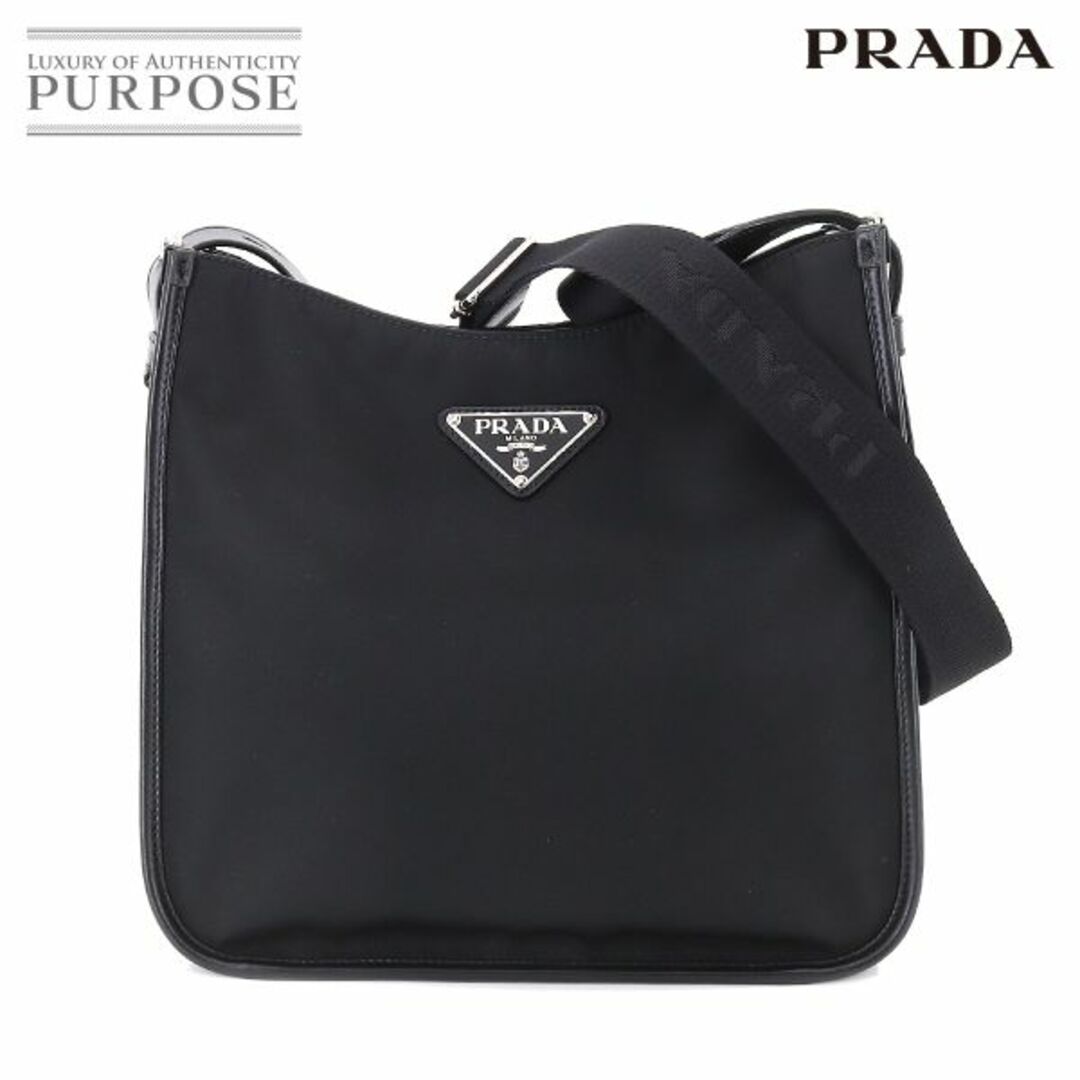 未使用 展示品 プラダ PRADA ショルダー バッグ ナイロン レザー ブラック 1BC073 シルバー 金具 VLP 90211197