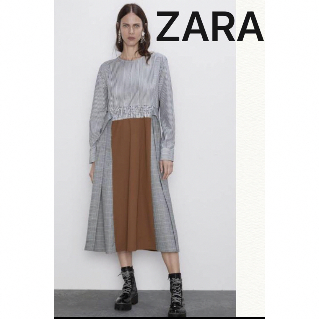 ZARA パッチワークワンピース　異素材　切り替え（L）