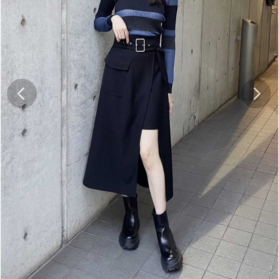 【8690円】MURUA ワイドベルトラップスカート 黒　ボトムススカート