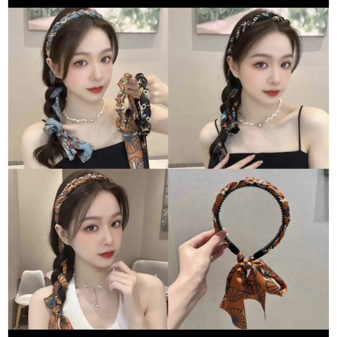 スカーフ付きカチューシャ(オレンジ) レディースのヘアアクセサリー(カチューシャ)の商品写真