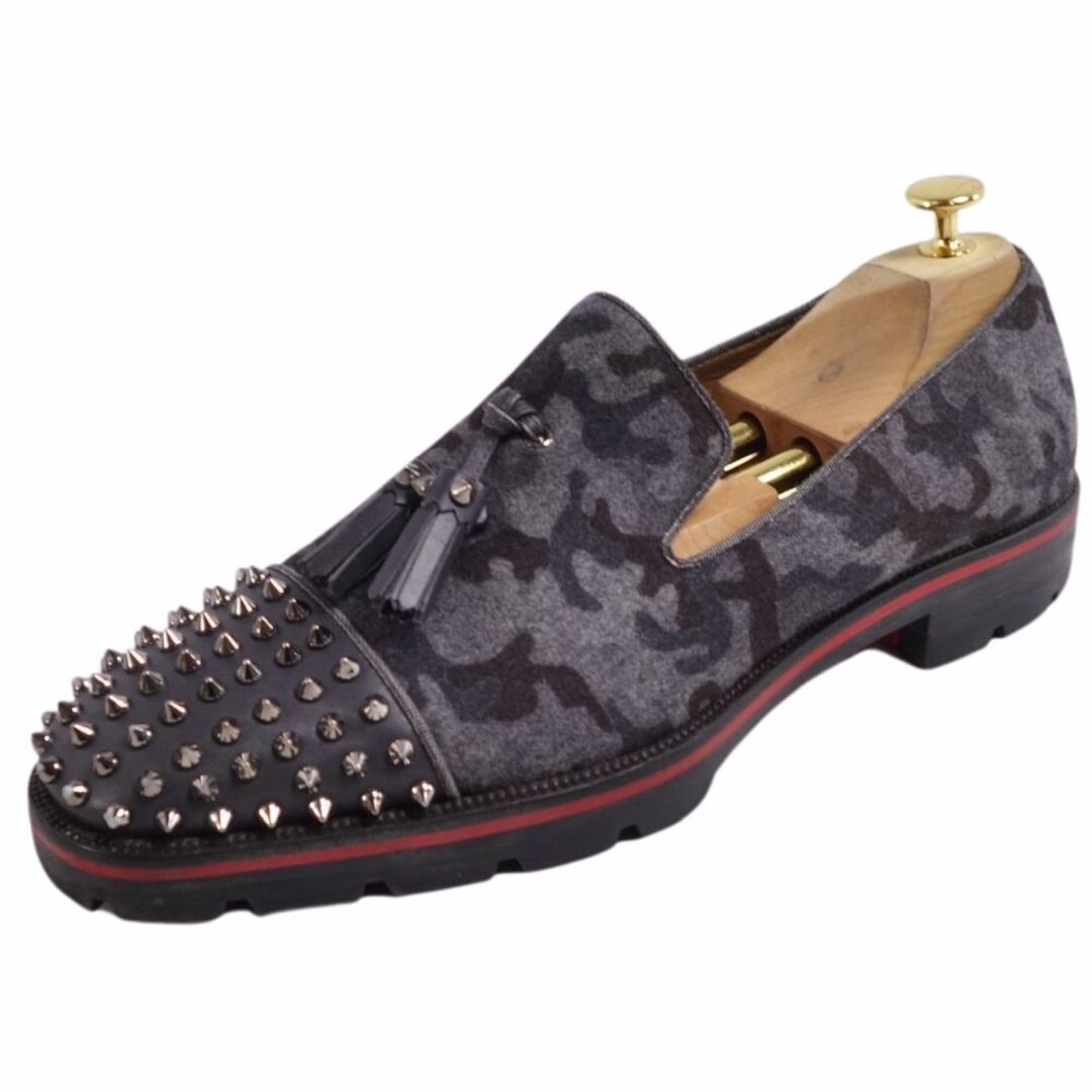 クリスチャンルブタン Christian Louboutin ローファー タッセル スタッズ カーフレザー シューズ 靴 メンズ イタリア製 43 1/2(28.5cm相当) ブラック/グレー