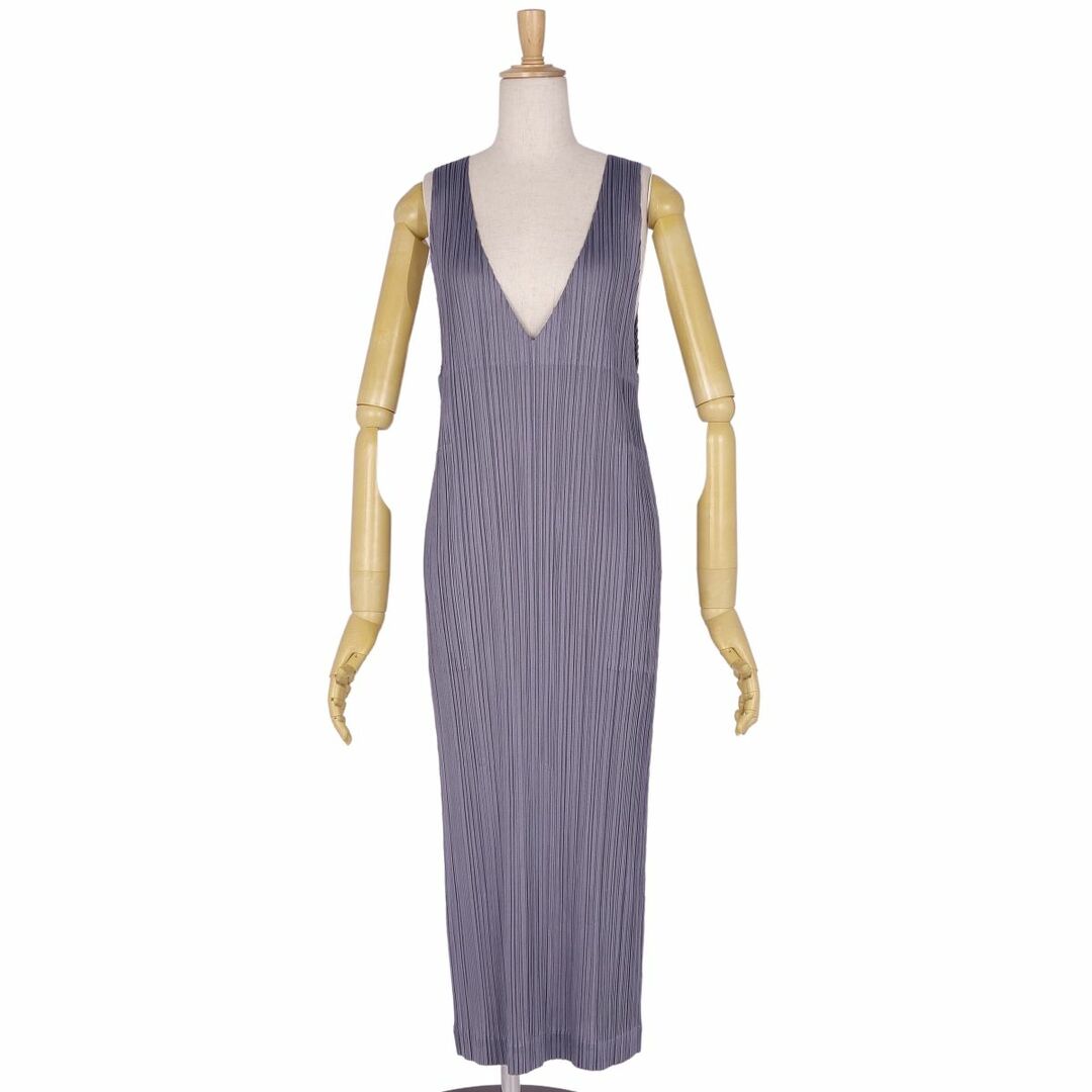 美品 プリーツプリーズ イッセイミヤケ PLEATS PLEASE ワンピース ノースリーブ プリーツ 無地 トップス レディース 2(M相当) パープル