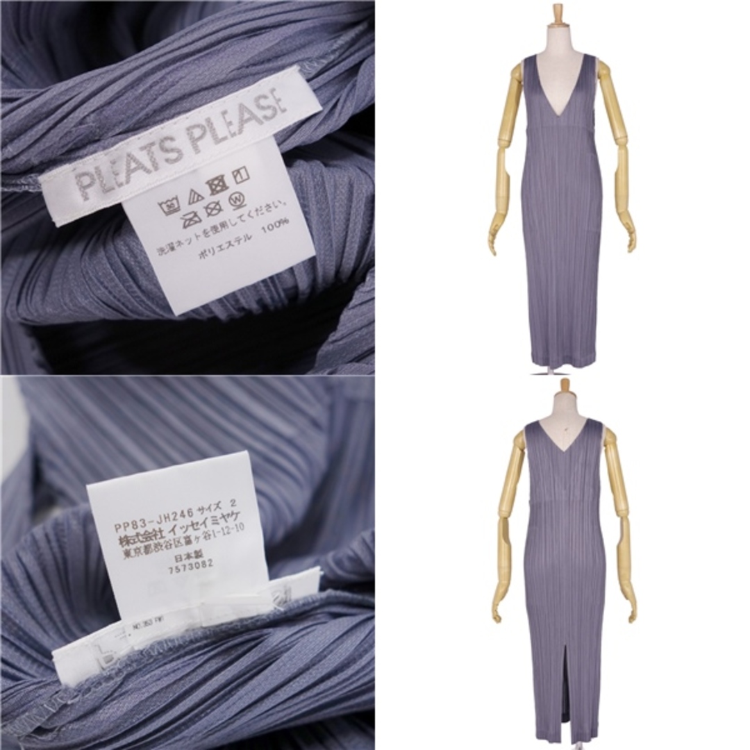 美品 プリーツプリーズ イッセイミヤケ PLEATS PLEASE ワンピース ノースリーブ プリーツ 無地 トップス レディース 2(M相当) パープル