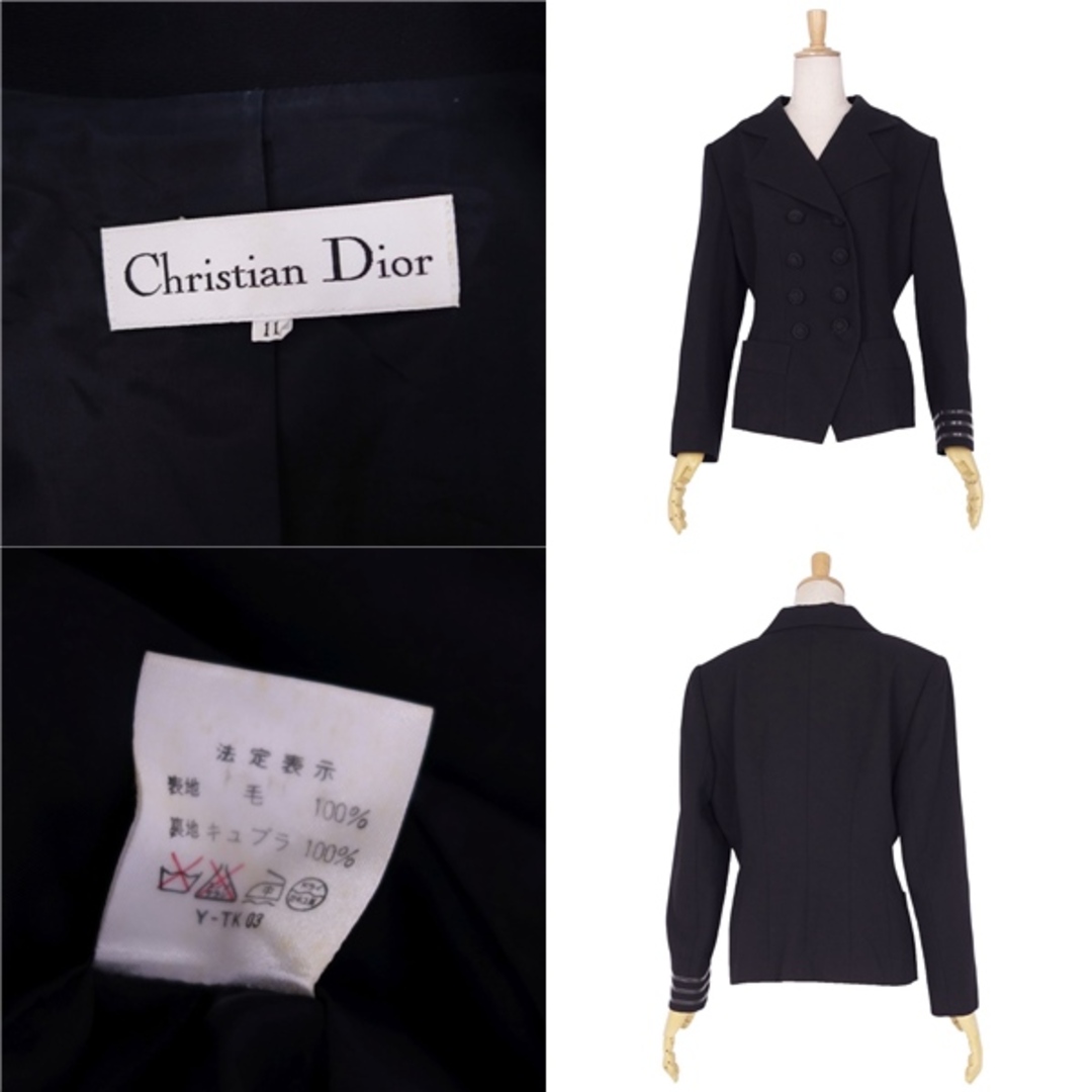 Christian Dior(クリスチャンディオール)のVintage クリスチャンディオール Christian Dior ジャケット テーラードジャケット ダブルブレスト ウール アウター レディース 11(M相当) ブラック レディースのジャケット/アウター(テーラードジャケット)の商品写真