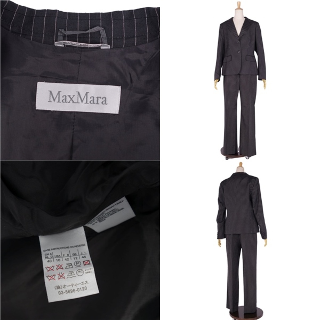 Max Mara(マックスマーラ)の美品 マックスマーラ Max Mara セットアップ パンツスーツ 白タグ ジャケット パンツ ストライプ レディース JI44 USA10 FB42(L相当) グレー レディースのフォーマル/ドレス(スーツ)の商品写真