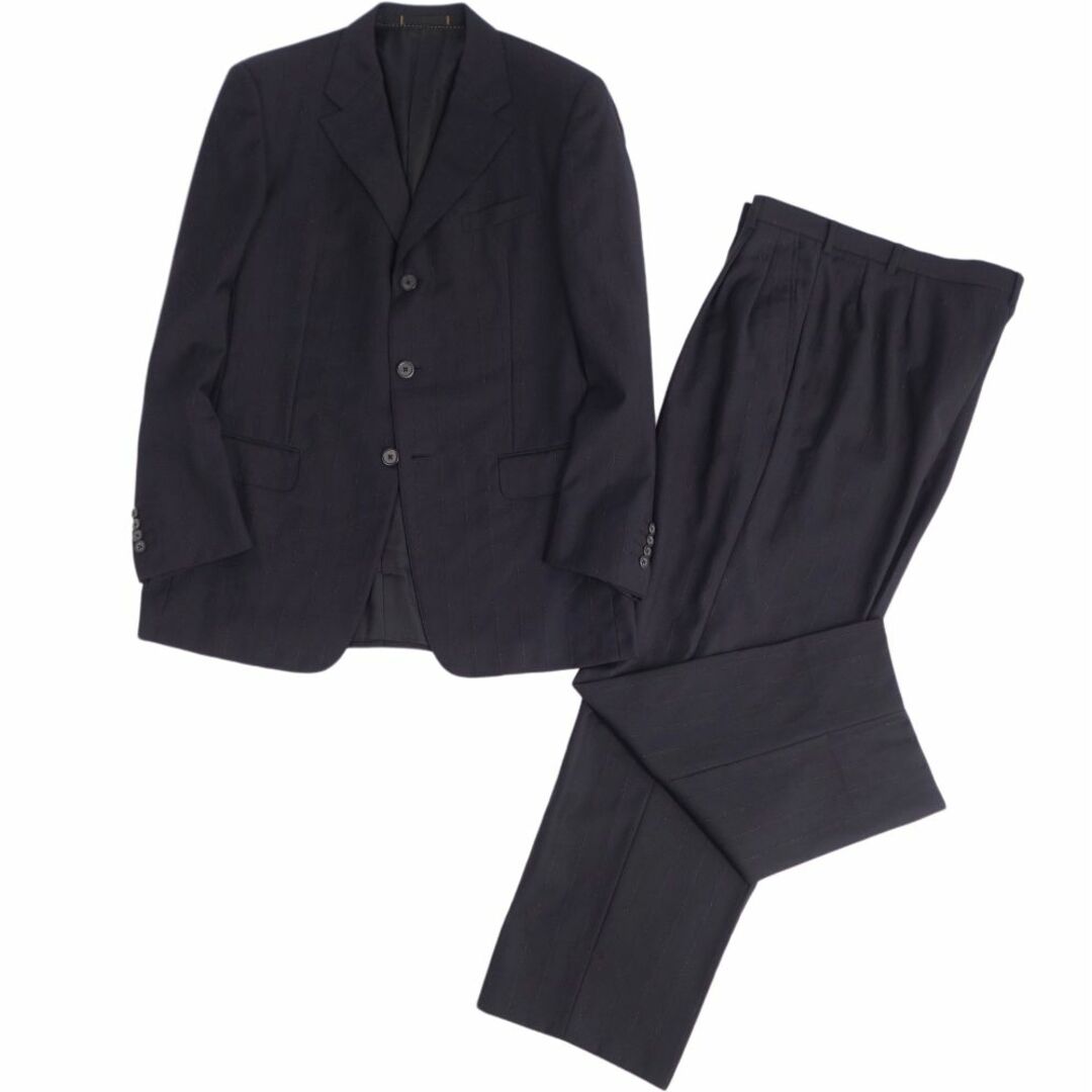 ヴェルサーチ VERSACE セットアップ スーツ ストライプ ウール ジャケット パンツ メンズ イタリア製 50(M相当) ブラック