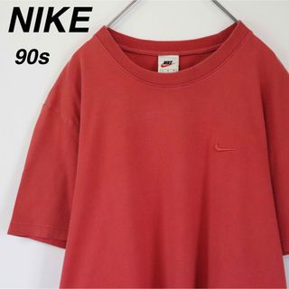 ナイキ(NIKE)の【90s】ナイキ／Tシャツ　刺繍ロゴ　Lサイズ　スモールスウォッシュ　銀タグ　赤(Tシャツ/カットソー(半袖/袖なし))