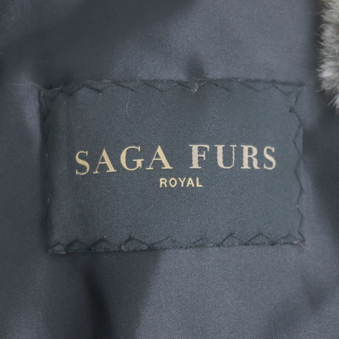 極美品▼ROCHAS SAGA FURS MINK シェアードミンク×チンチラ 裏地ロゴ柄 本毛皮コート ダークブラウン(ブラックに近い) F  毛質柔らか◎