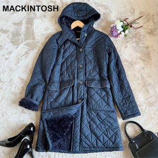 マッキントッシュ(MACKINTOSH)の極美品　マッキントッシュ　ロングコート　キルティング　ネイビー　38 フード付き(ロングコート)