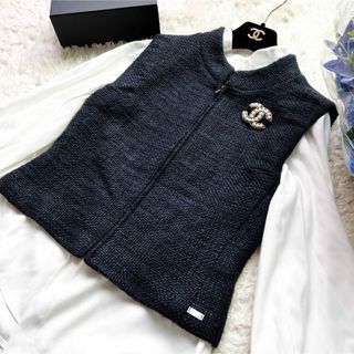 CHANEL - シャネル CHANEL カシミヤ ジップアップニットベスト 前開き