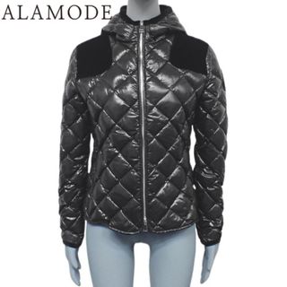 モンクレール(MONCLER)のMONCLER(モンクレール) HARLE ベロア切替 ダウンジャケット アウター アパレル キルティング ダウンコート 00 ナイロン ブラック黒 シルバー金具 D20934630080 レディース 40802070514【中古】【アラモード】(ダウンジャケット)