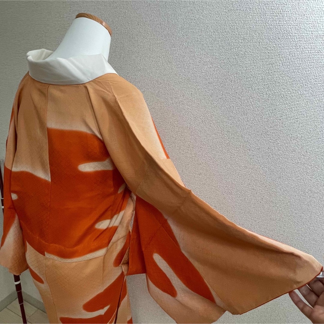 袷 正絹 長襦袢 オレンジ 橙 着物 和装 和服 kimono