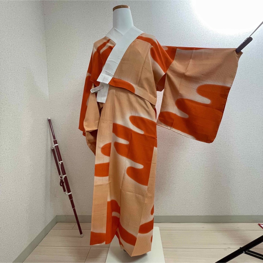 袷 正絹 長襦袢 オレンジ 橙 着物 和装 和服 kimono