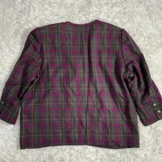 美品 ジバンシー ノーカラージャケット チェック 大きいサイズ 13XL ウール