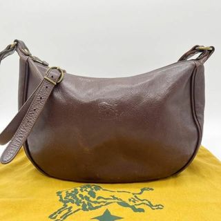 美品　IL BISONTE  ハーフムーン　ロゴ型押し　ショルダーバック　紺