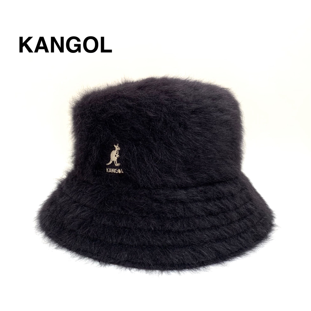美品 カンゴール KANGOL ロゴ ファー バケットハット 黒 キャップ 帽子