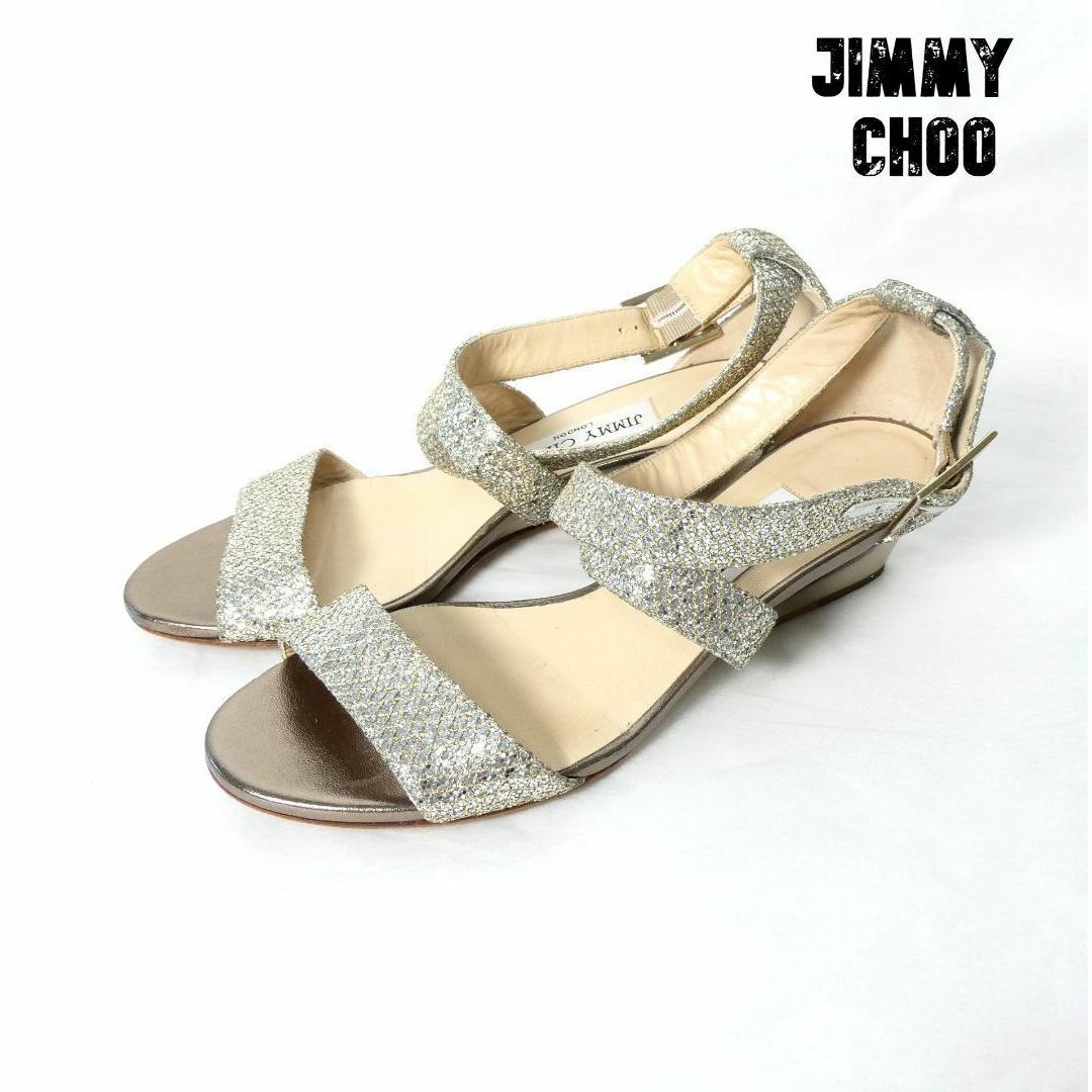 美品 JIMMY CHOO グリッター アンクルストラップ サンダル サイズ36