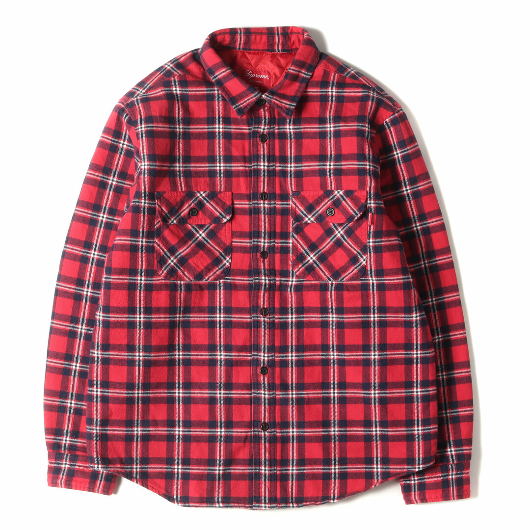 Supreme シュプリーム シャツ サイズ:M 19AW 裏地キルティング アーチロゴ チェック フランネル 長袖 シャツ Arc Logo  Quilted Flannel Shirt レッド 赤 トップス カジュアルシャツ 【メンズ】【中古】