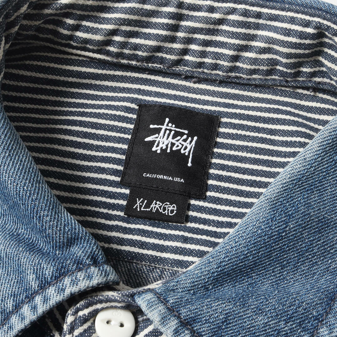 STUSSY ステューシー シャツ サイズ:XL ヒッコリー切替し デニム ワーク シャツ インディゴ ブルー トップス カジュアルシャツ 長袖 【メンズ】【中古】