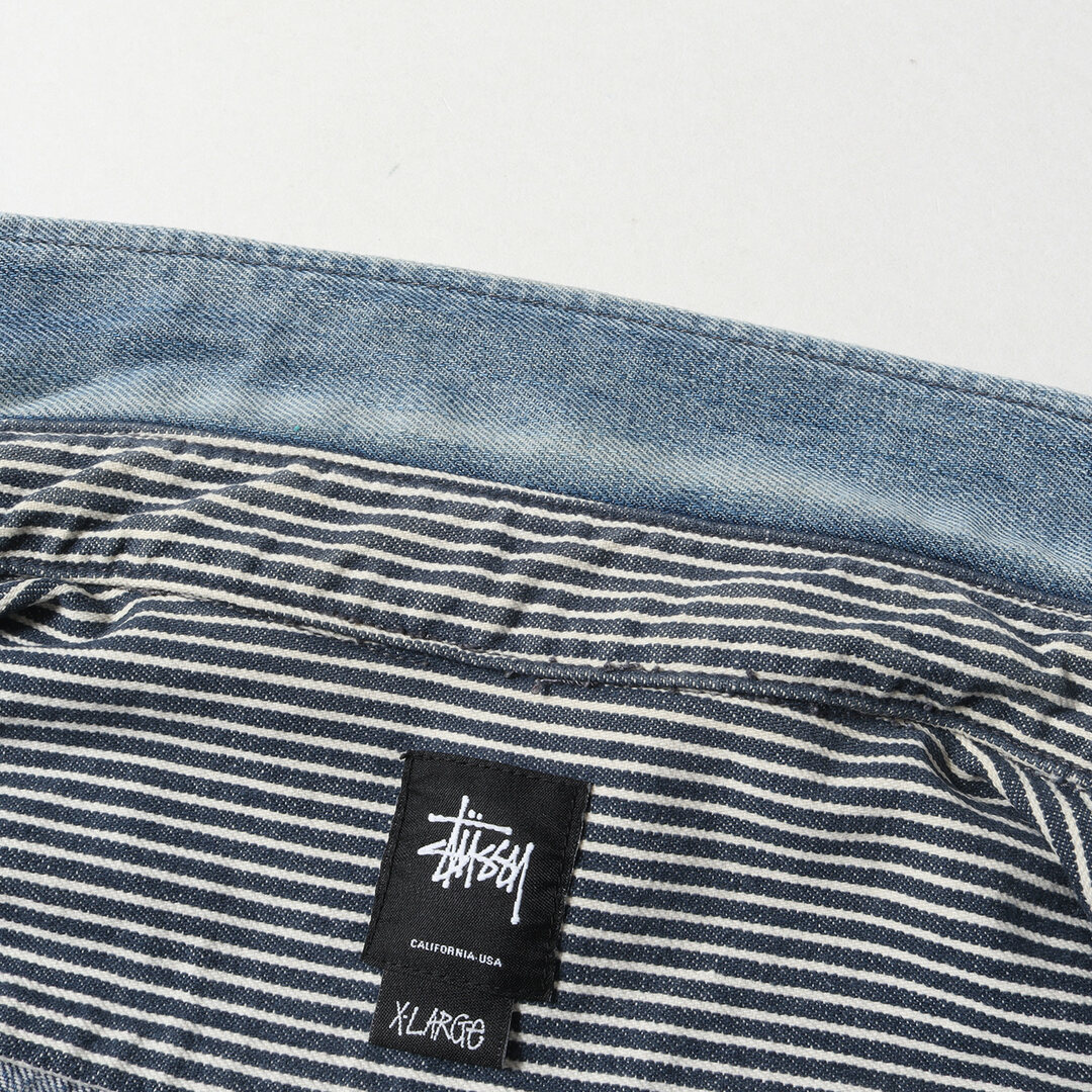 STUSSY ステューシー シャツ サイズ:XL ヒッコリー切替し デニム ワーク シャツ インディゴ ブルー トップス カジュアルシャツ 長袖 【メンズ】【中古】