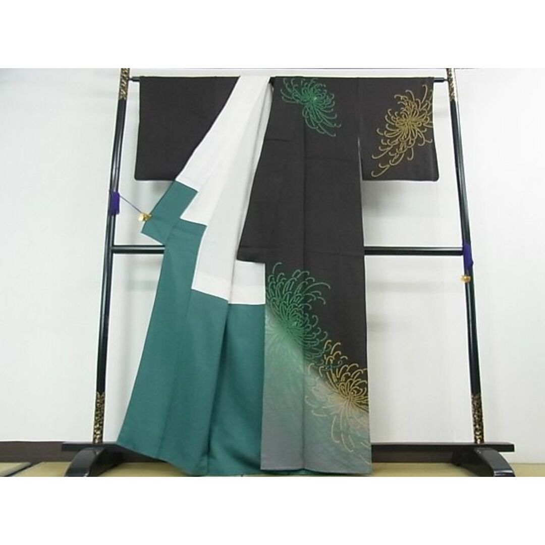平和屋2□極上 訪問着 作家・孝爾 乱菊 暈し染め 黒地 金彩 銀通し地