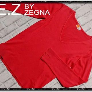 エルメネジルドゼニア(Ermenegildo Zegna)のイージーバイゼニア　Vネック長袖カットソー　ピンク(Tシャツ/カットソー(七分/長袖))