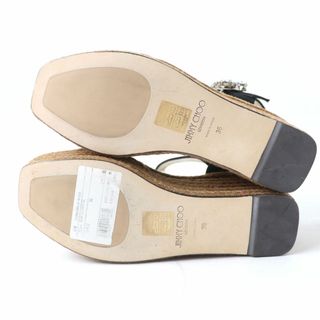 極美品☆JIMMY CHOO ジミーチュウ 221MIRABELLE ビジュー装飾付 アンクルストラップ スウェードレザー ウェッジソール サンダル 黒 36