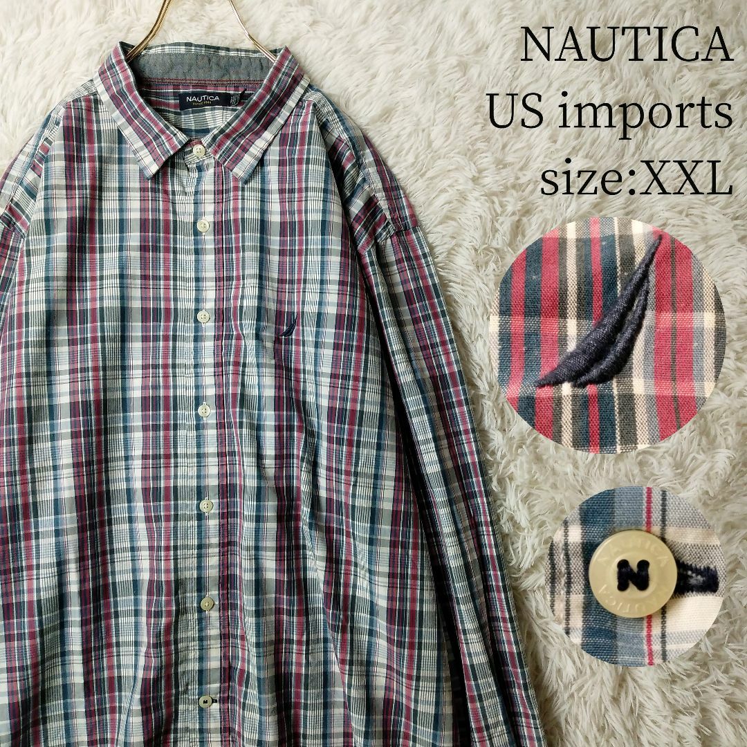 US輸入 NAUTICA 長袖シャツ ドレスシャツ チェック柄 XXLサイズ