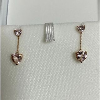 モルガナイト18k ハート　スウィングピアス　揺れる　ピンク(ピアス)