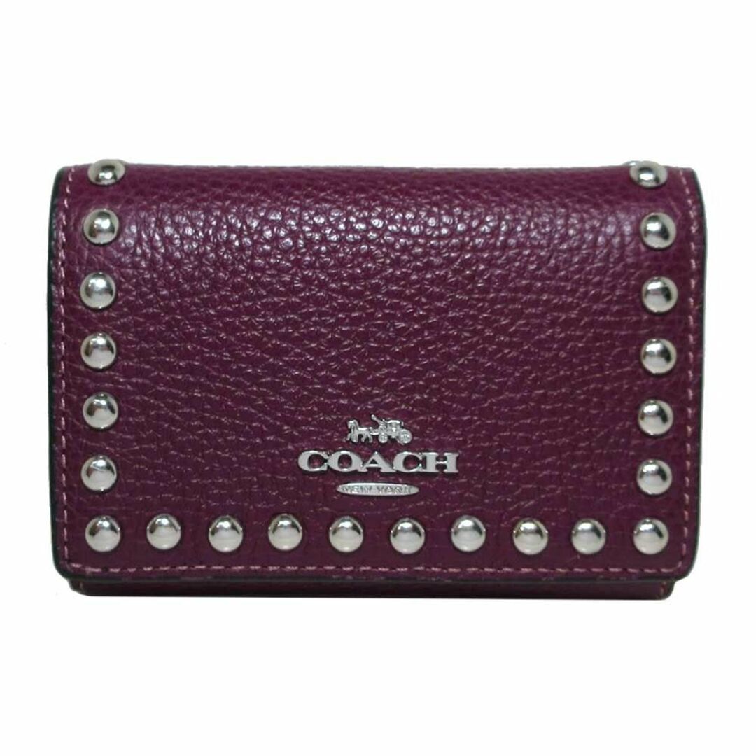 ディープベリー内側【新品】コーチ 財布 三つ折り財布 COACH スタッズ マイクロ ウォレット リベット ミニ財布 CM247 アウトレット レディース